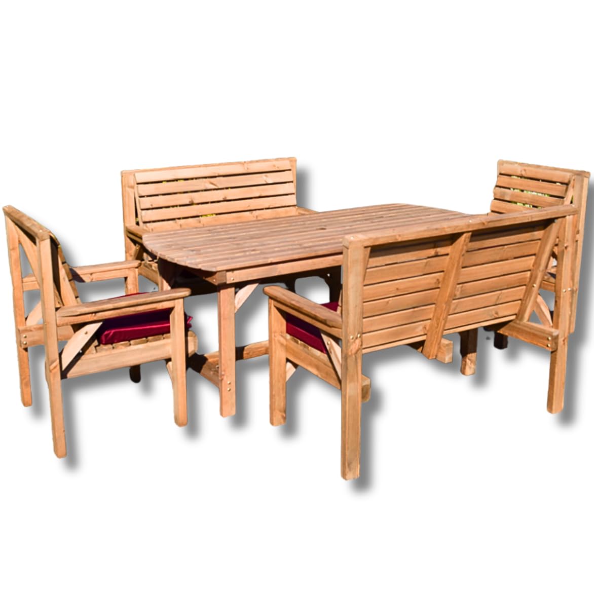 6FT Wooden Garden Furniture Set with Table, 2 Benches & 2 Chairs - Image 2