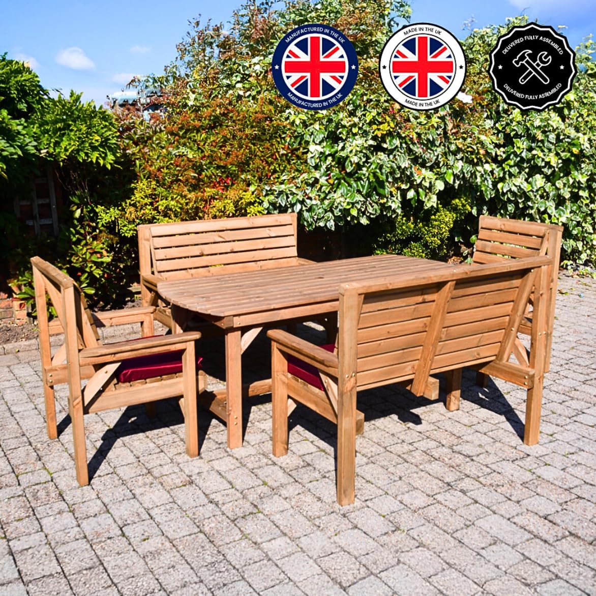 6FT Wooden Garden Furniture Set with Table, 2 Benches & 2 Chairs - Image 4