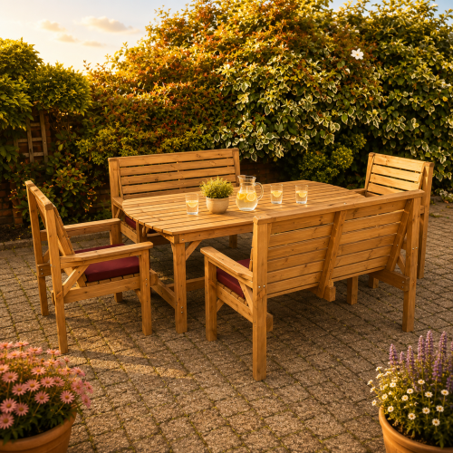 6FT Wooden Garden Furniture Set with Table, 2 Benches & 2 Chairs