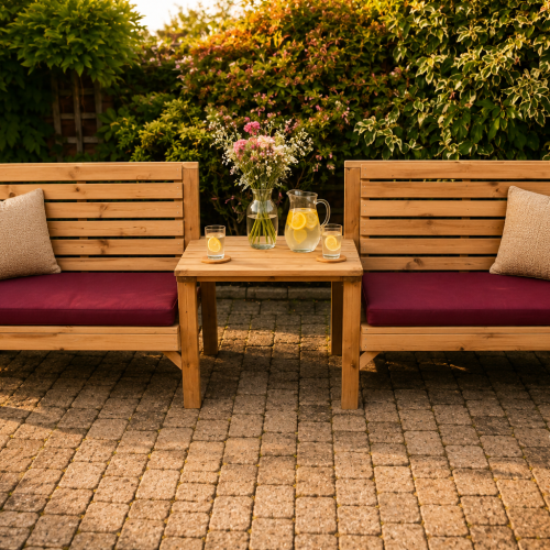 Wooden Garden Bench Set with Straight Tray