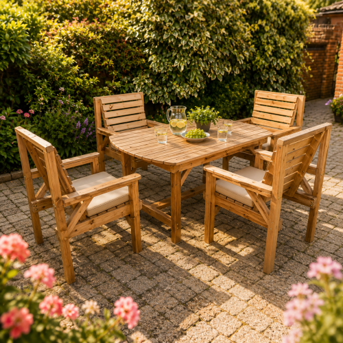 4FT Wooden Garden Table & Chairs