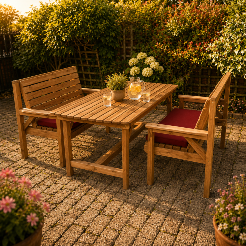 6FT Wooden Garden Dining Set with Table & 2 Benches