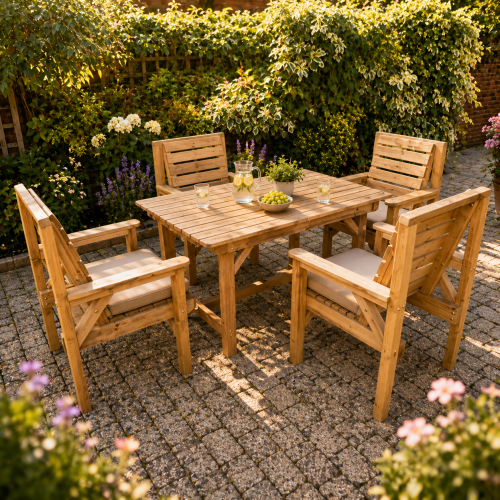 4FT Wooden Garden Table & 4 Chairs