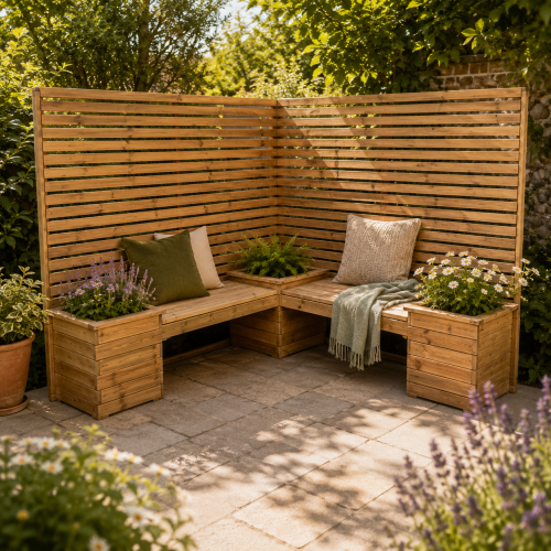 STAFFORDSHIRE OUTDOOR FURNITURE LTD Wooden Corner Planter Bench with Trellis