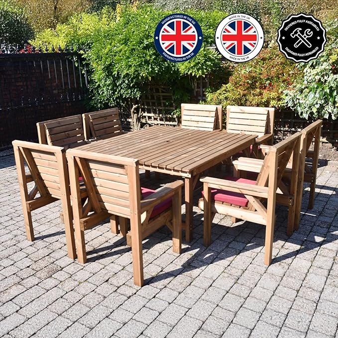 5FT Wooden Garden Dining Set with 8 Chairs - Image 3