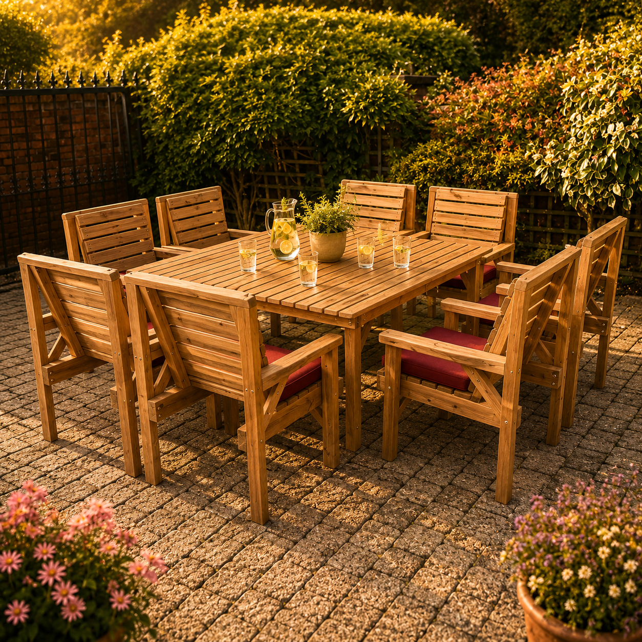 5FT Wooden Garden Dining Set with 8 Chairs