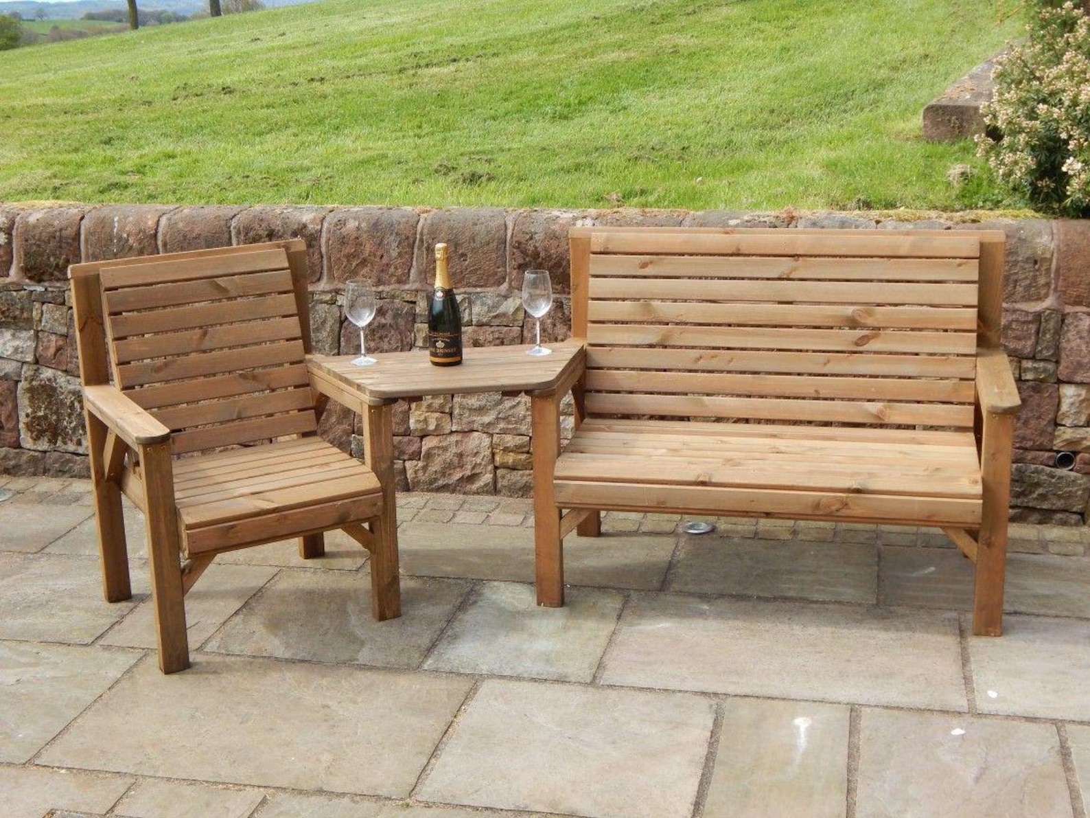 Patio Garden Set – 1 Bench, 1 Chair & 1 Detachable Tray